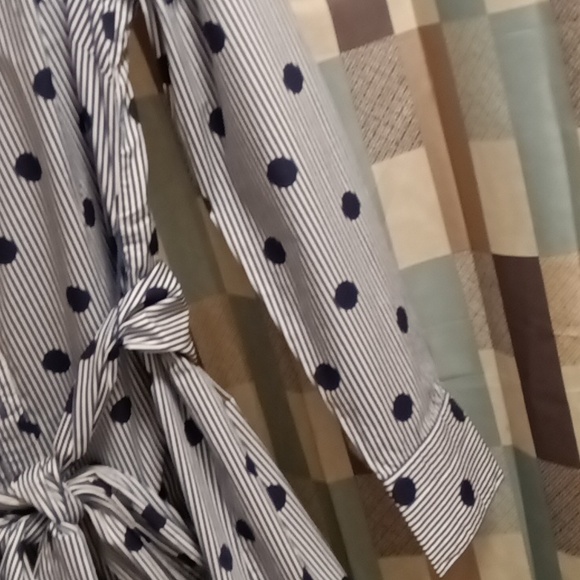 FINAL PRICE NWOT Boden blue/white striped shirt dress/navy polka dots/sash belt - Picture 7 of 15